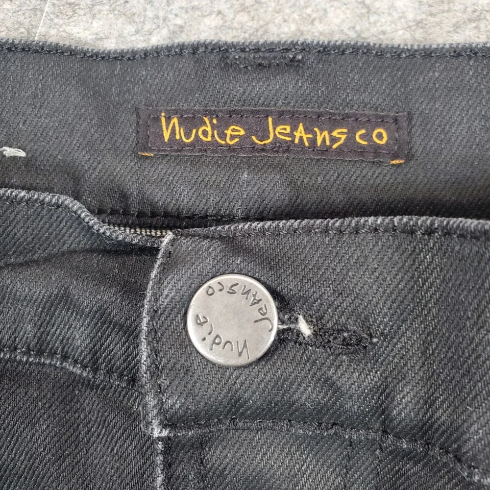 Nudie Jeans Mens 32x32 Black Faded Paint Splatter Organic Cotton Thin Finn Slim